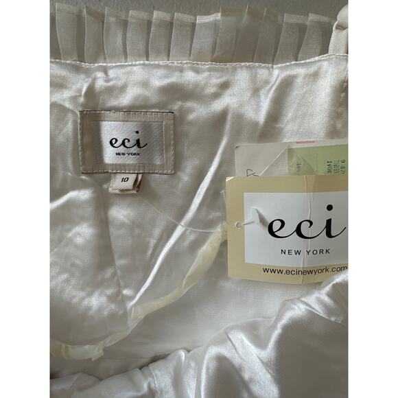 ECI New York 100% Silk Ivory Eyelet Ruffle Mini Spaghetti Strap Dress Size 10 - Picture 8 of 16